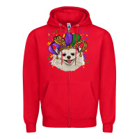 Red mardi gras hat white pomeranian Zipper Hoodie - RanaPortraitStore