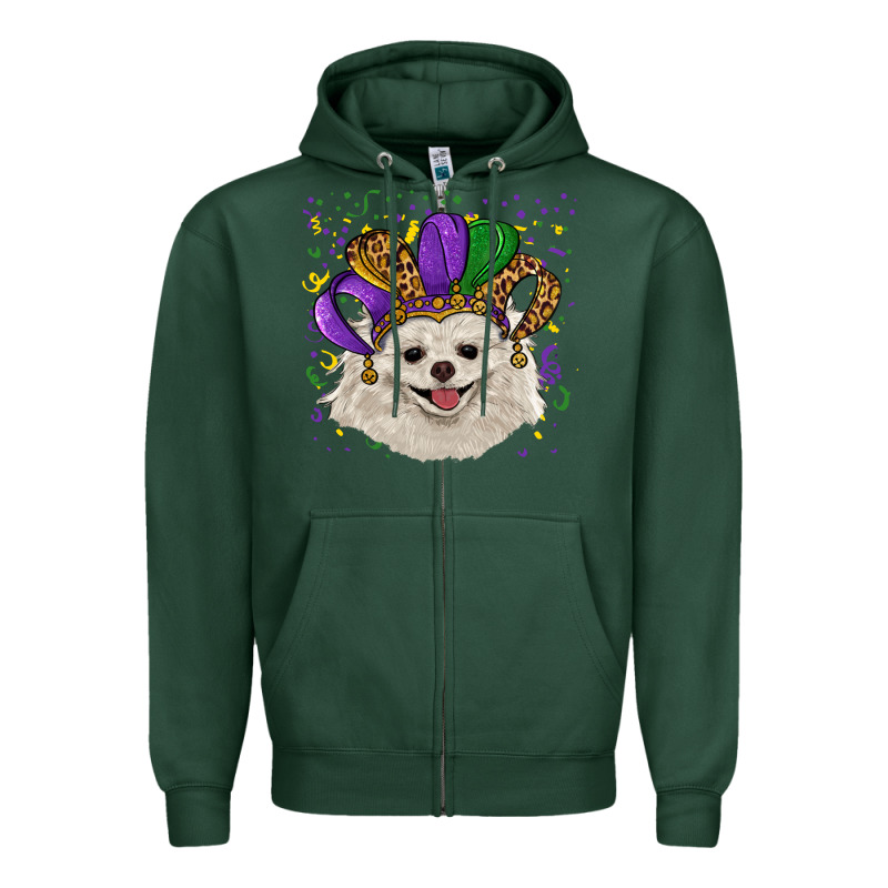 Mardi Gras Hat White Pomeranian Zipper Hoodie by RanaPortraitStore | Teevron
