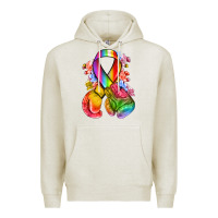 Oatmeal Heather all color ribbon with boxing gloves Premium Hoodie - NancyCooperArtShop
