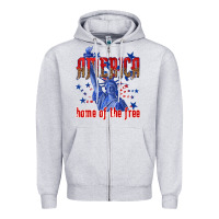 Heather Grey America home of the free Zipper Hoodie - texasbilliewilder