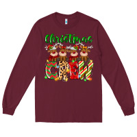 Burgundy christmas crew  deer Long Sleeve Tee - MaliasSmallBusiness