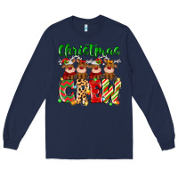 Navy christmas crew  deer Long Sleeve Tee - MaliasSmallBusiness