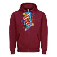 Burgundy America lightning bolt Zipper Hoodie - texasbilliewilder