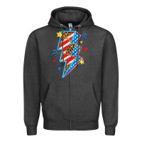 Charcoal Heather America lightning bolt Zipper Hoodie - texasbilliewilder