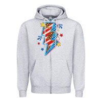 Heather Grey America lightning bolt Zipper Hoodie - texasbilliewilder