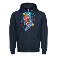 Navy America lightning bolt Zipper Hoodie - texasbilliewilder