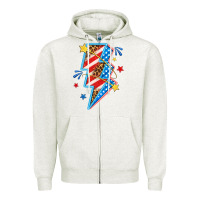 Oatmeal Heather America lightning bolt Zipper Hoodie - texasbilliewilder