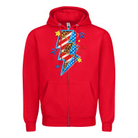 Red America lightning bolt Zipper Hoodie - texasbilliewilder