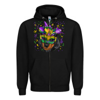 Black mardi gras mask dachshund puppy Zipper Hoodie - RanaPortraitStore
