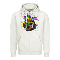 Oatmeal Heather mardi gras mask dachshund puppy Zipper Hoodie - RanaPortraitStore
