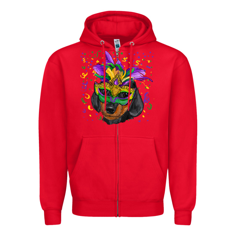 Mardi Gras Mask Dachshund Puppy Zipper Hoodie by RanaPortraitStore | Teevron