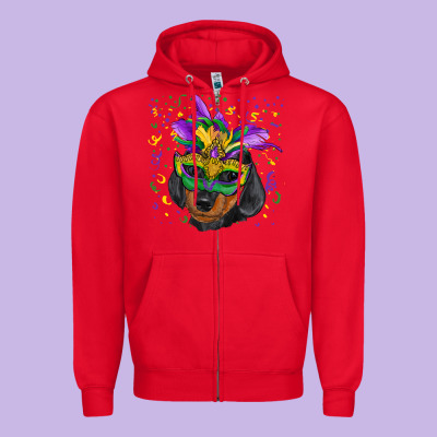 Zipper Hoodie mardi gras mask dachshund puppy