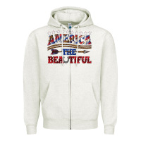 Oatmeal Heather America the beautiful Zipper Hoodie - texasbilliewilder