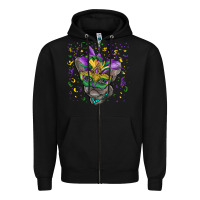 Black mardi gras mask french bulldog Zipper Hoodie - RanaPortraitStore