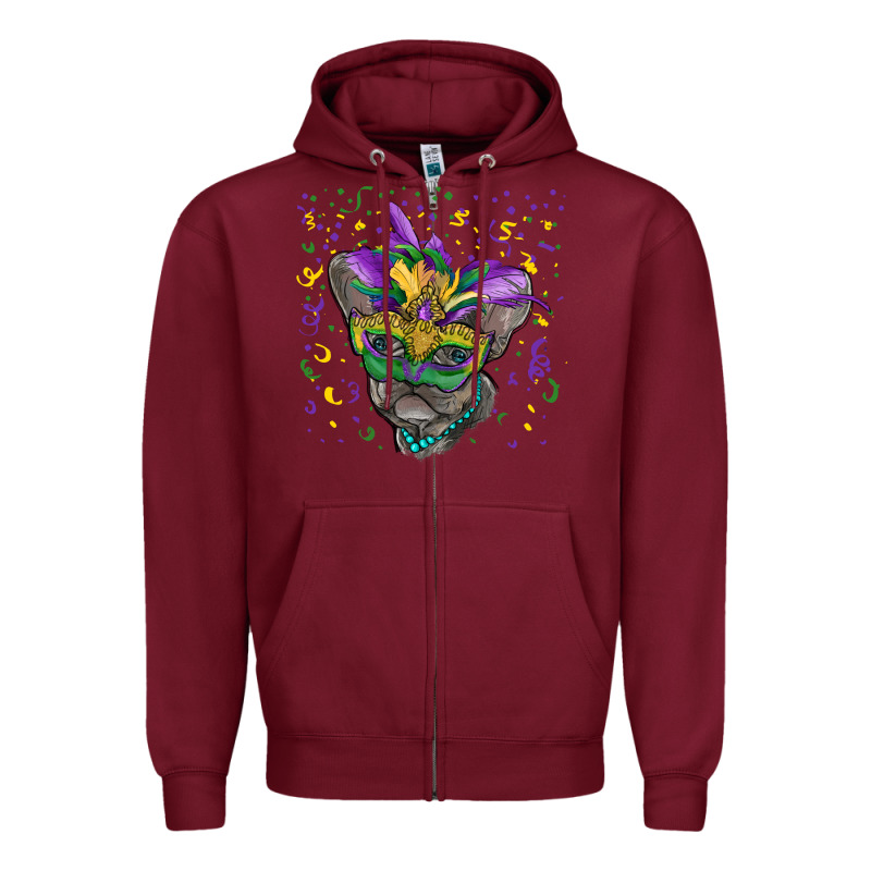 Mardi Gras Mask French Bulldog Zipper Hoodie by RanaPortraitStore | Teevron