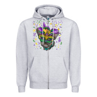 Heather Grey mardi gras mask french bulldog Zipper Hoodie - RanaPortraitStore