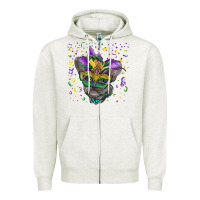 Oatmeal Heather mardi gras mask french bulldog Zipper Hoodie - RanaPortraitStore