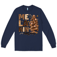 Navy melanin christmas with christmas tree Long Sleeve Tee - MaliasSmallBusiness
