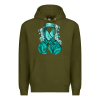 Army Green teal ribbon with boxing gloves Premium Hoodie - NancyCooperArtShop