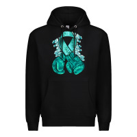 Black teal ribbon with boxing gloves Premium Hoodie - NancyCooperArtShop
