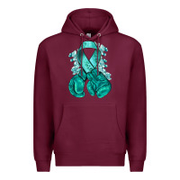 Burgundy teal ribbon with boxing gloves Premium Hoodie - NancyCooperArtShop