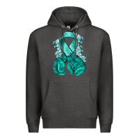 Charcoal Heather teal ribbon with boxing gloves Premium Hoodie - NancyCooperArtShop