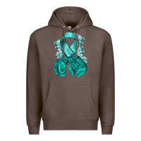 Coffee teal ribbon with boxing gloves Premium Hoodie - NancyCooperArtShop