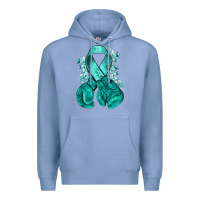 Colony Blue teal ribbon with boxing gloves Premium Hoodie - NancyCooperArtShop