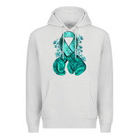 Dove Grey teal ribbon with boxing gloves Premium Hoodie - NancyCooperArtShop