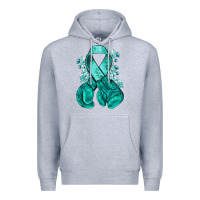 Heather Grey teal ribbon with boxing gloves Premium Hoodie - NancyCooperArtShop