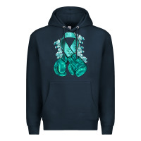 Navy teal ribbon with boxing gloves Premium Hoodie - NancyCooperArtShop