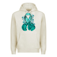Oatmeal Heather teal ribbon with boxing gloves Premium Hoodie - NancyCooperArtShop