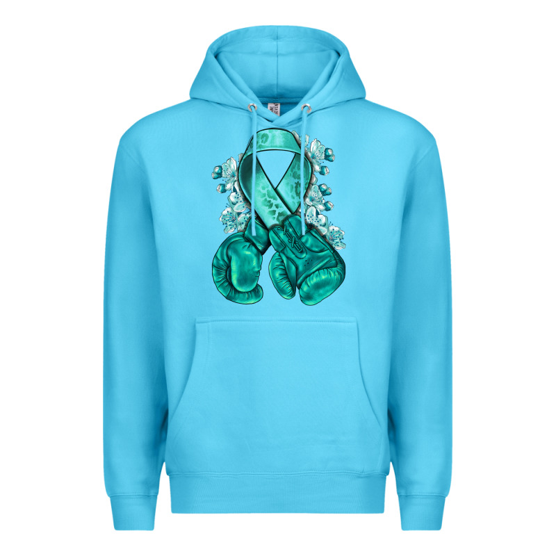 Teal Ribbon With Boxing Gloves Premium Hoodie by NancyCooperArtShop | Teevron