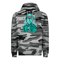 Slate Camo teal ribbon with boxing gloves Premium Hoodie - NancyCooperArtShop