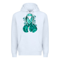 White teal ribbon with boxing gloves Premium Hoodie - NancyCooperArtShop