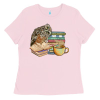 Bubblegum Pink owl and books Ladies Tee - BarkalooDesign