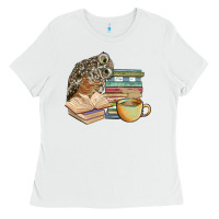 White owl and books Ladies Tee - BarkalooDesign