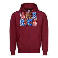 Burgundy America with lightning bolt Zipper Hoodie - texasbilliewilder