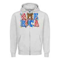 Dove Grey America with lightning bolt Zipper Hoodie - texasbilliewilder
