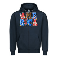 Navy America with lightning bolt Zipper Hoodie - texasbilliewilder