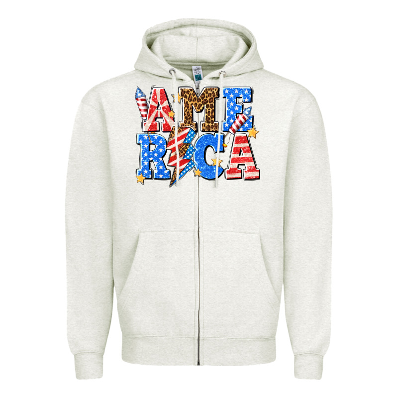 America With Lightning Bolt Zipper Hoodie by texasbilliewilder | Teevron