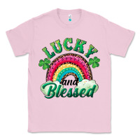Bubblegum Pink Lucky and blessed rainbow Classic Tee - RanaPortraitStore