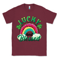 Burgundy Lucky and blessed rainbow Classic Tee - RanaPortraitStore