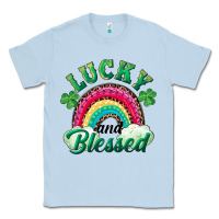 Dusty Blue Lucky and blessed rainbow Classic Tee - RanaPortraitStore
