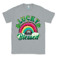Heather Grey Lucky and blessed rainbow Classic Tee - RanaPortraitStore