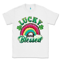 White Lucky and blessed rainbow Classic Tee - RanaPortraitStore