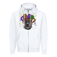 White mardi gras pitbull Zipper Hoodie - RanaPortraitStore