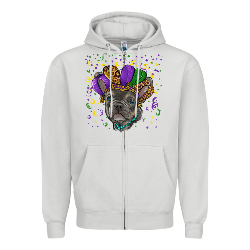Mardi Gras French Bulldog Zipper Hoodie by RanaPortraitStore | Teevron
