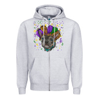 Heather Grey mardi gras french bulldog Zipper Hoodie - RanaPortraitStore