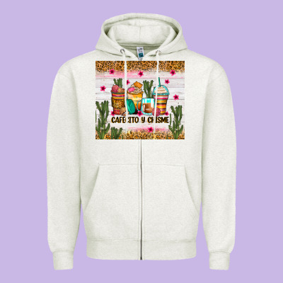 Zipper Hoodie Cafecito y chisme coffee cups